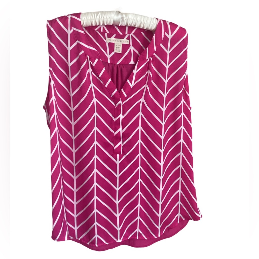 🪷 Hannah & Gracie Pink and White Sleeveless Top Size XL